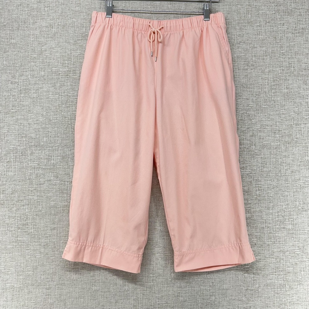 Coral Bay Capri Pants Womens Petite Large Peach Twill Elastic Waist Drawstring